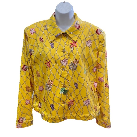 St John Sport by Marie Gray Womens Seashell Stretch Jacket Sz L Yellow Button Up - Picture 1 of 11